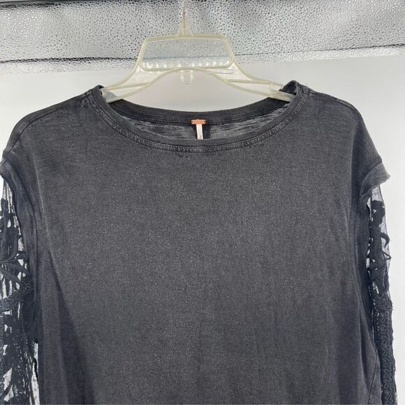 Free People Black Billy Jean Twofer Top Small – Embroidered Lace Sleeves - Picture 4 of 15